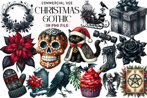 Gothic Christmas Watercolor Clipart, an Illustration by Daily.Designs