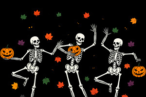 skeletons with pumpkins and bats, a Holiday Photo by angellodeco