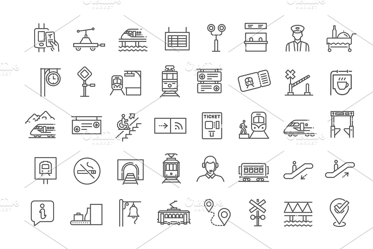 Railway Outline Icon Set, an Outline Icon by Tettygreen (Photo 2 of 2)