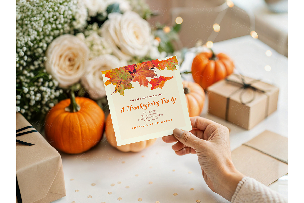 Square Invitation in Hand Mockup, a Product Mockup by TatiMockup (Photo 5 of 5)