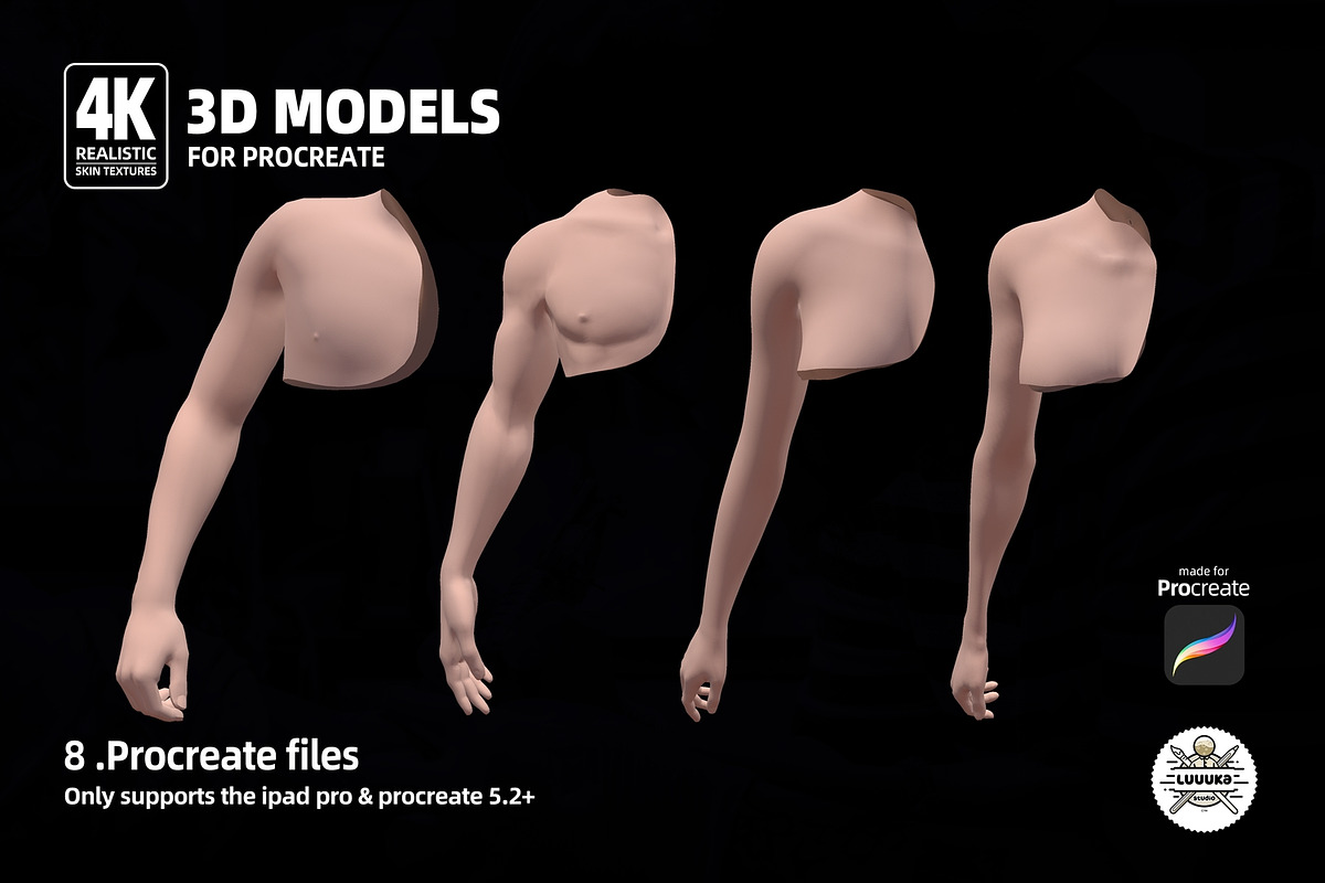 8 half Sleeve Procreate 3d Models v2, a Brush Add-On by Luuuka studio (Photo 3 of 6)