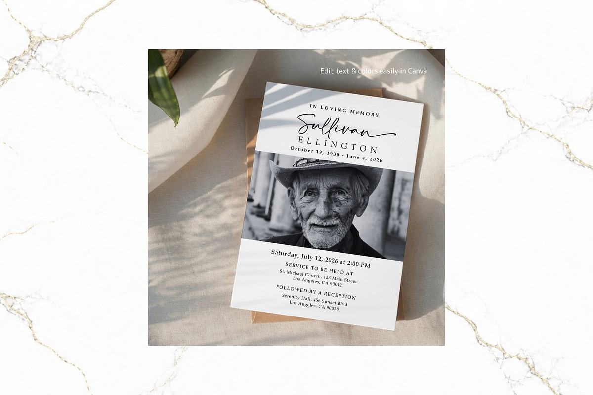 Funeral Invitation B&W Canva FR003, an Invitation Template by TyphoonStudio (Photo 5 of 6)