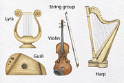 Musical Instruments Watercolor Set, an Education Illustration by KathrineWatercolor (Thumbnail 5 of 9)