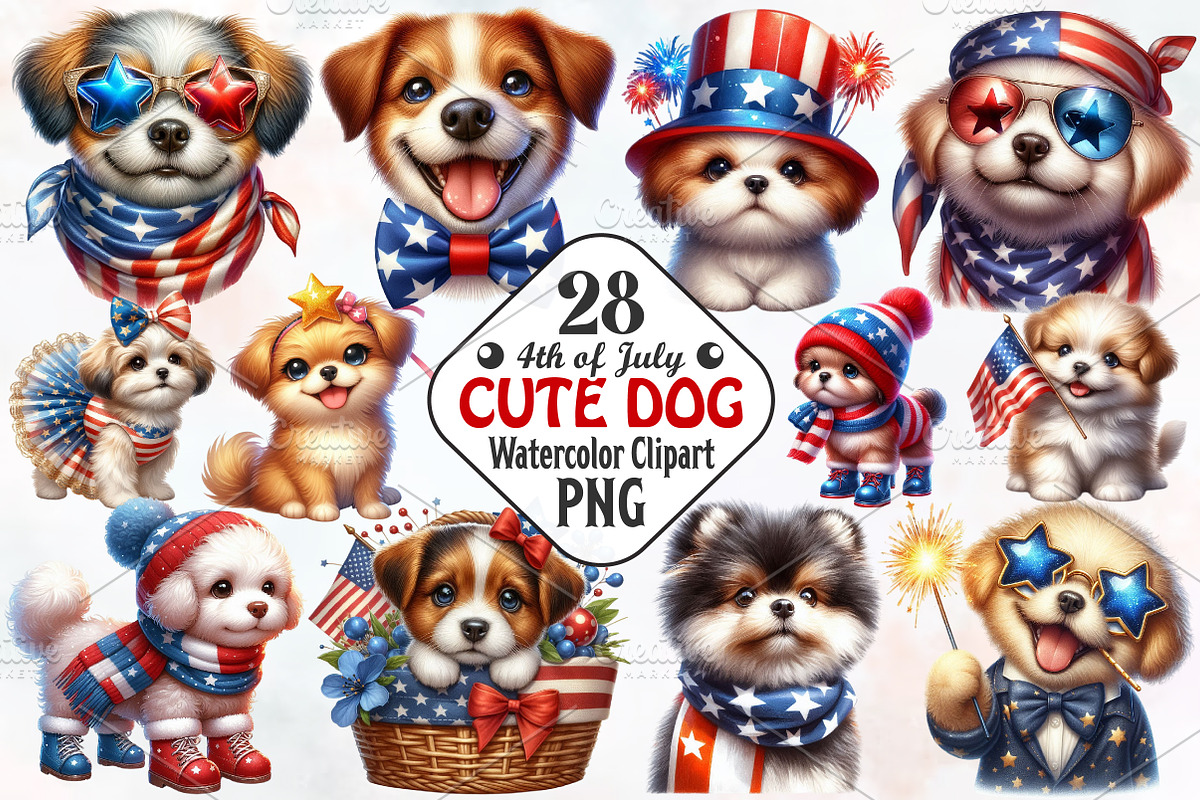 4th of July Cute Dog Sublimation, a Seasonal Illustration by RobertsArt (Photo 1 of 7)