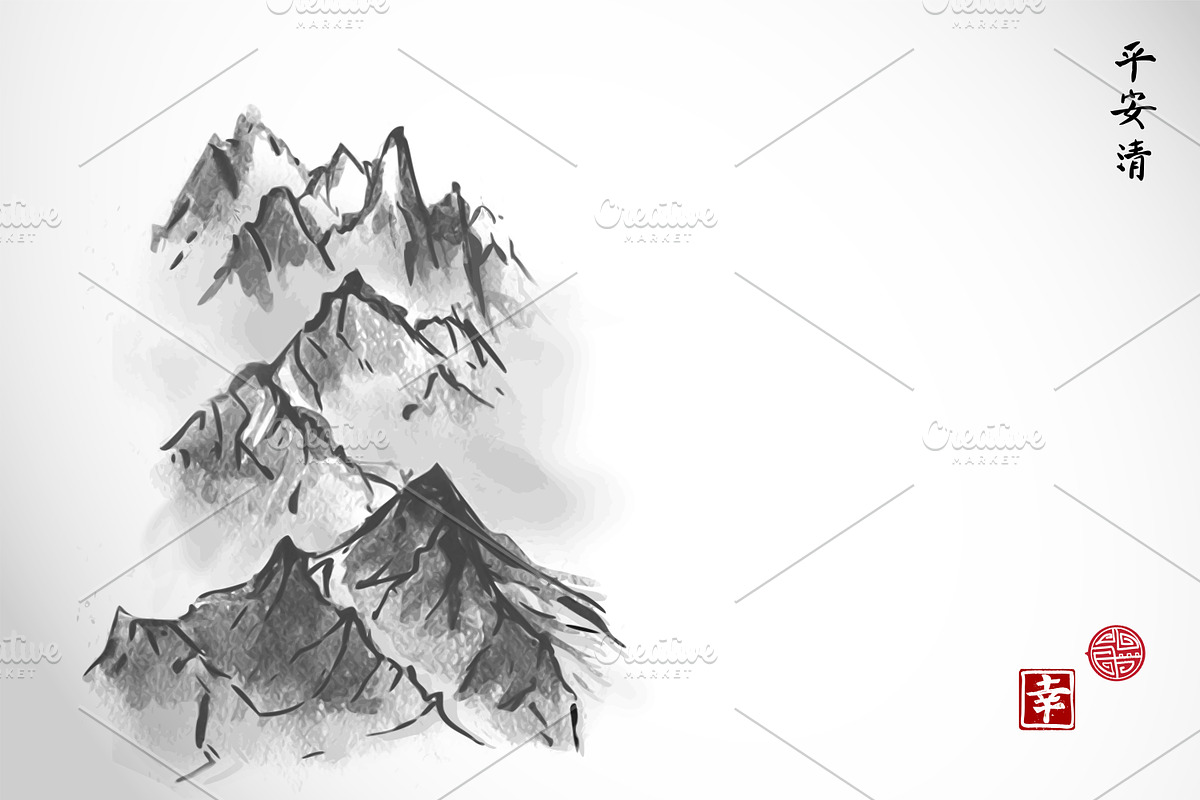 屏風　Sumi-e a painting in black ＆white 屏風 Sumi-e a painting in black ＆white 屏風 Sumi-e a painting in