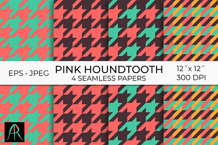 Pink Houndstooth Patterns, a Pattern Graphic by Rose Design