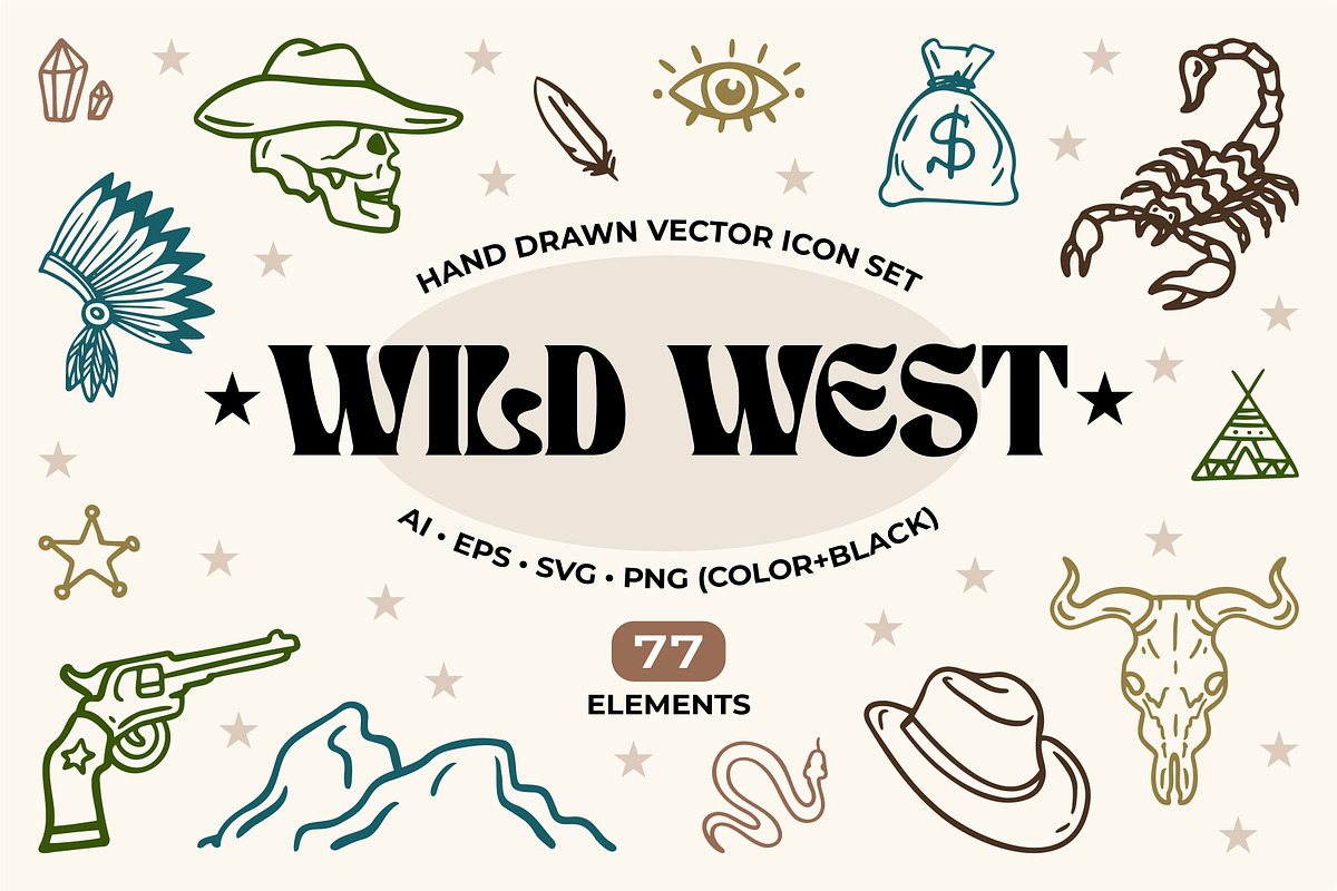 Wild West Boho Line Art Icon Set, a Decorative Illustration by Yanakicc (Photo 1 of 8)