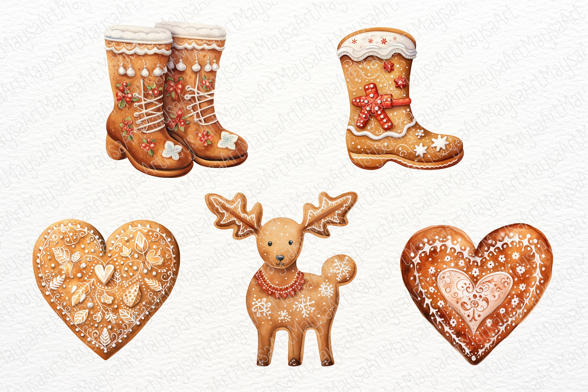 Christmas Gingerbread Clipart Set, a Seasonal Illustration by Maysa Art (Photo 4 of 5)