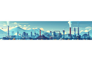 Industrial Cityscape Smokestacks and, an Illustration by AlexArt
