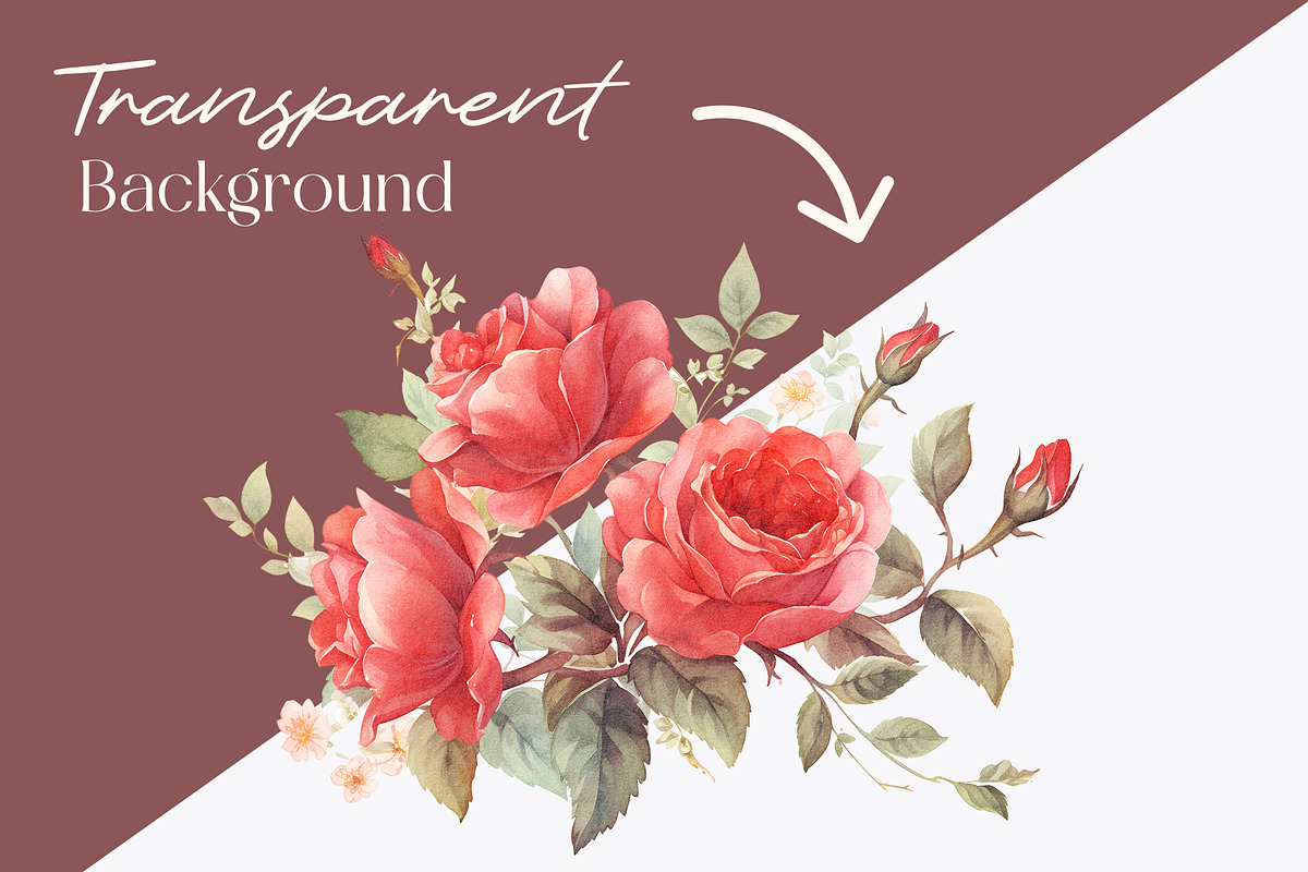 Watercolor Red Roses Clipart, a Decorative Illustration by Primrose Blume (Photo 2 of 4)