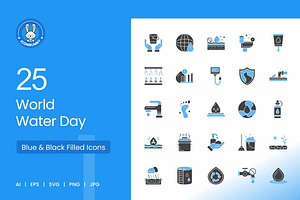 25 World Water Day Blue & Black Icon, an Icon by IconBunny