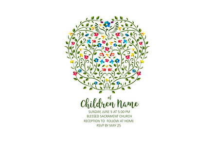 Christening Invite - Invitation Template with Pigeon and Flowers