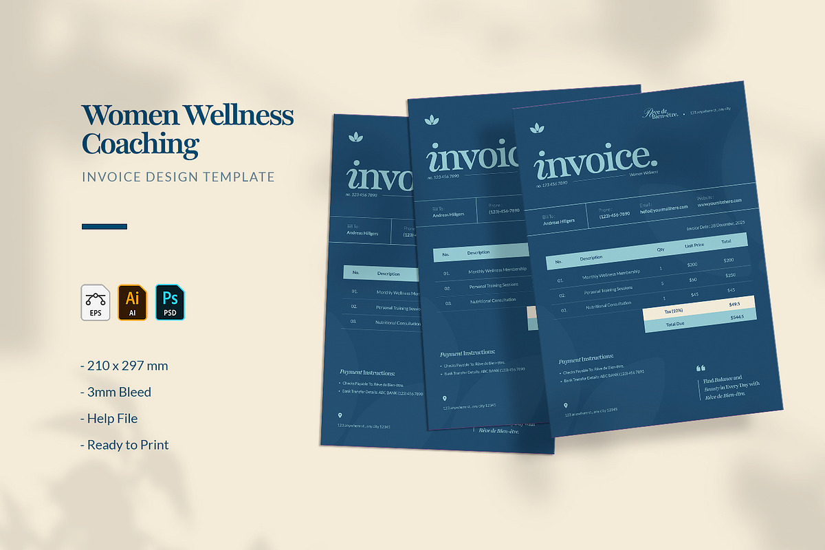 Women Wellness Coaching - Invoice, a Stationery Template by VUNIRA (Photo 1 of 3)