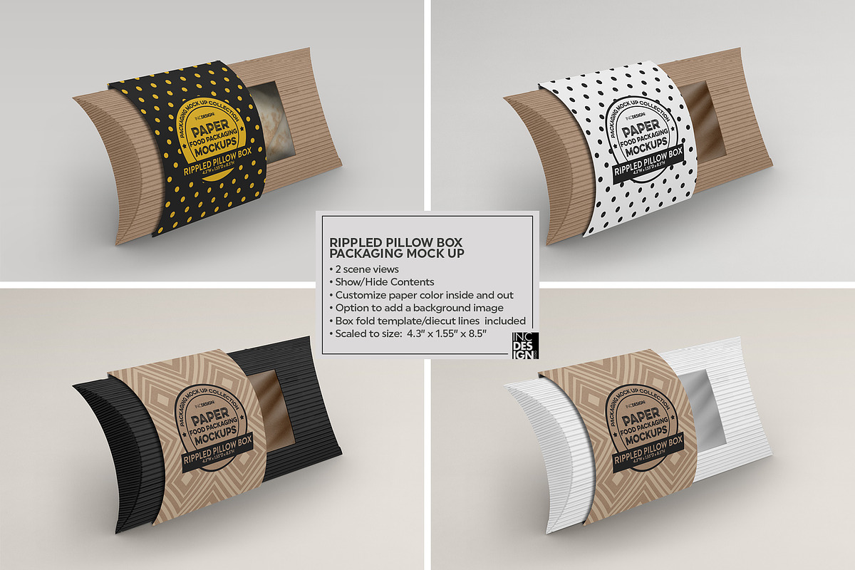 Rippled Pillow Box Packaging Mockup, a Packaging Mockup by INCDesign (Photo 5 of 9)