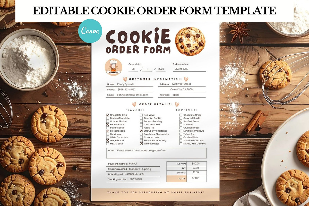 Cookie Order Form Editable Template, a Stationery Template by Anna Design Studio (Photo 1 of 7)