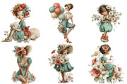 Whimsical Summer Girls Clipart, an Illustration by DreamArtGraphic (Thumbnail 4 of 5)