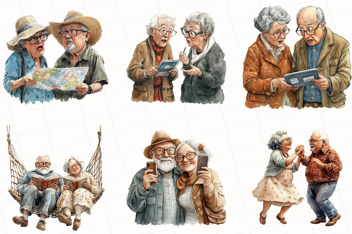 Funny Summer Old Couple Clipart, an Illustration by OK Design (Photo 4 of 5)