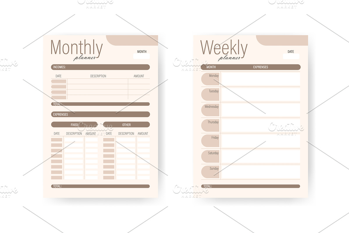 Monthly and Weekly Planner Forms, a Finance Illustration by Tati_Kli