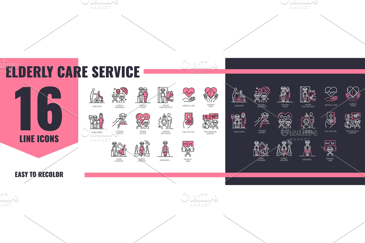 Elderly care service icons set, a Healthcare Illustration by Vector Tradition