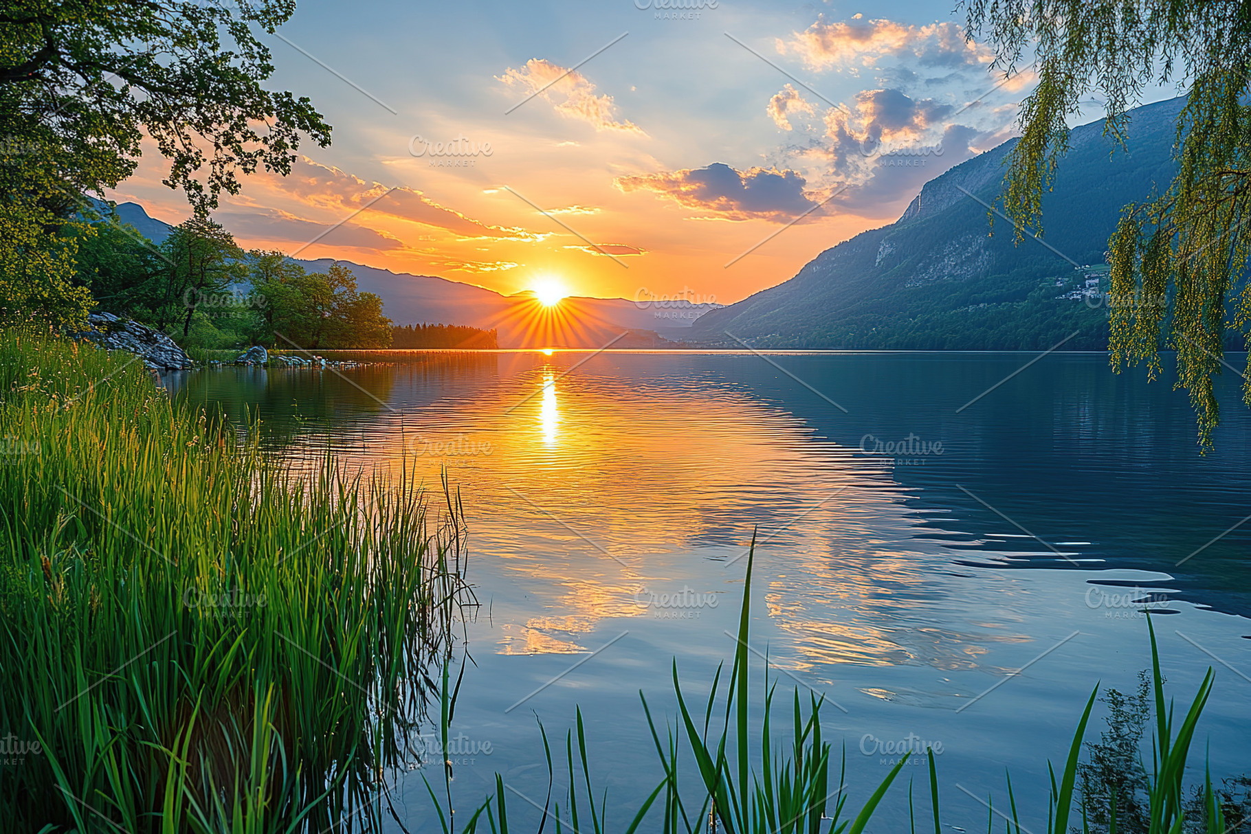 Sunset over a tranquil lake with reflections and vibrant colors, a Nature Photo by AlyaAnd