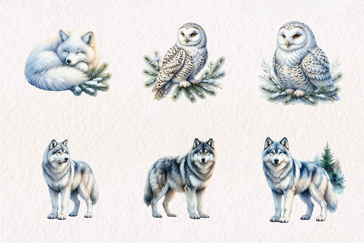 Watercolour Winter Arctic Animals, a Seasonal Illustration by CreationArt (Photo 2 of 7)