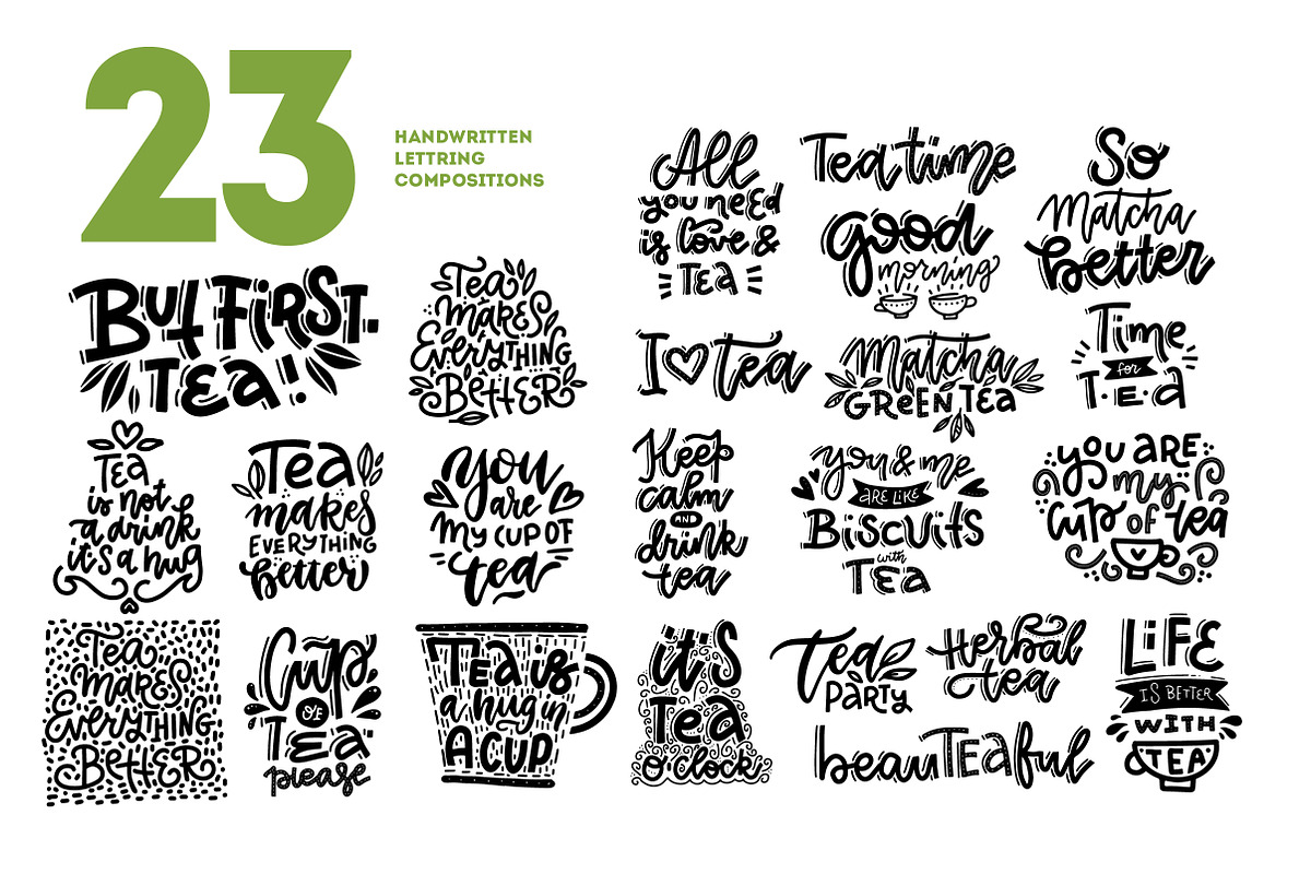 I love tea - clipart & lettering, a Decorative Illustration by Lana Sham (Photo 2 of 13)