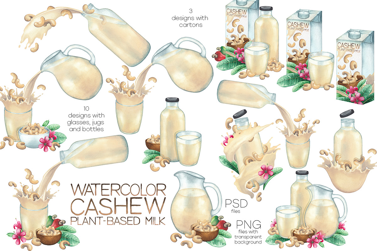 Watercolor cashew and milk, a Food Illustration by Ekaterina Glazkova (Photo 5 of 10)