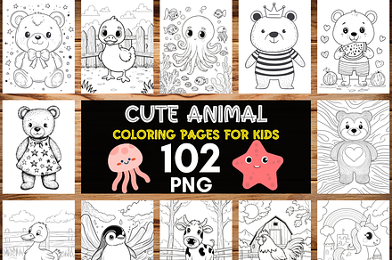 Cute Animal Coloring Pages for Kids, an Animal Illustration by LA Design