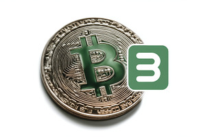 Bitcoin coin with green crypto icon on white background representing cryptocurr, a Photo by AS photostudio