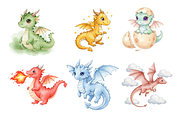 Watercolor Dragons Clipart, an Animal Illustration by BerryPieArt (Thumbnail 2 of 4)
