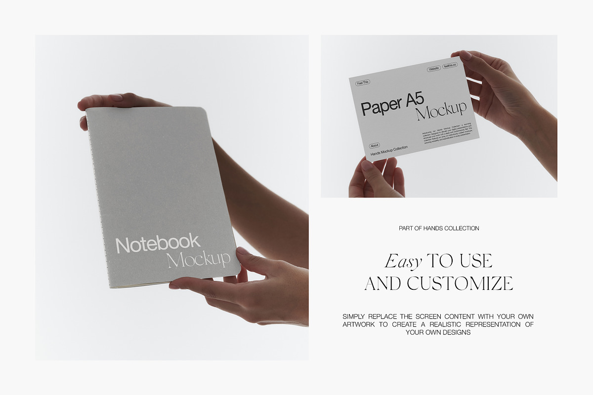Stationery in Hands Mockups, a Books & Magazine Mockup by Feel This (Photo 5 of 9)