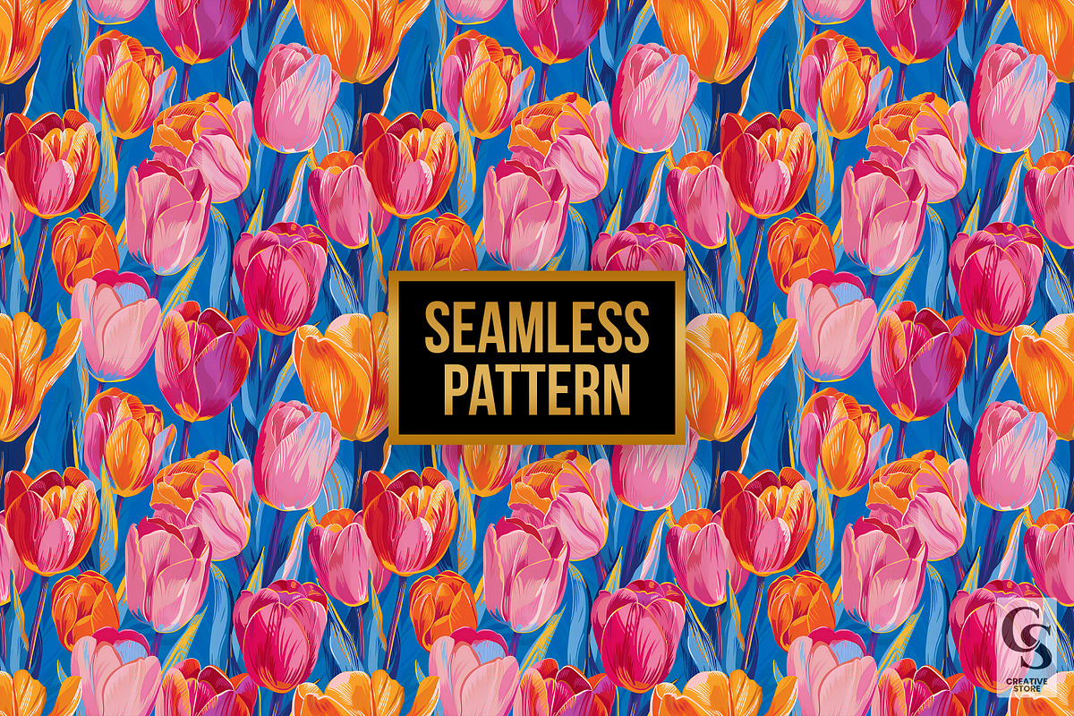 Bright Tulip Flower Seamless Pattern, a Pattern Graphic by Creative Store (Photo 4 of 5)
