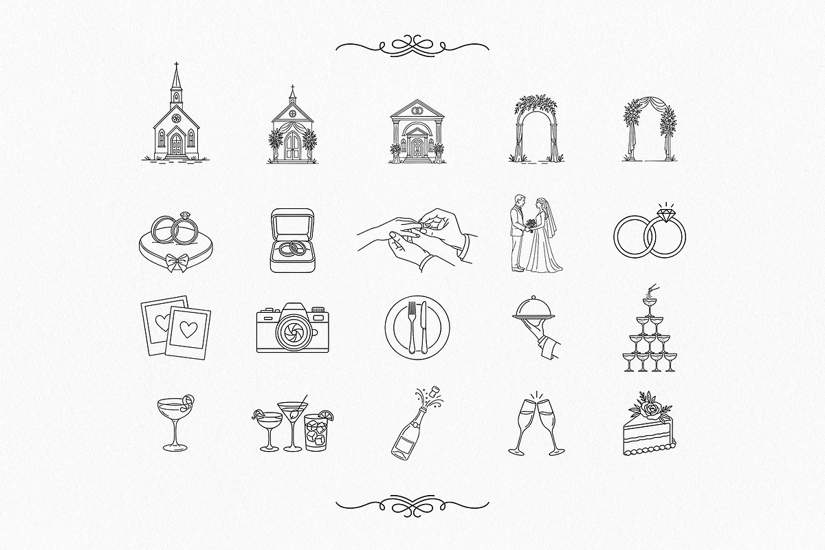 Wedding Timeline Icons, Line Art, an Object Illustration by Pretty Meerkat (Photo 2 of 6)