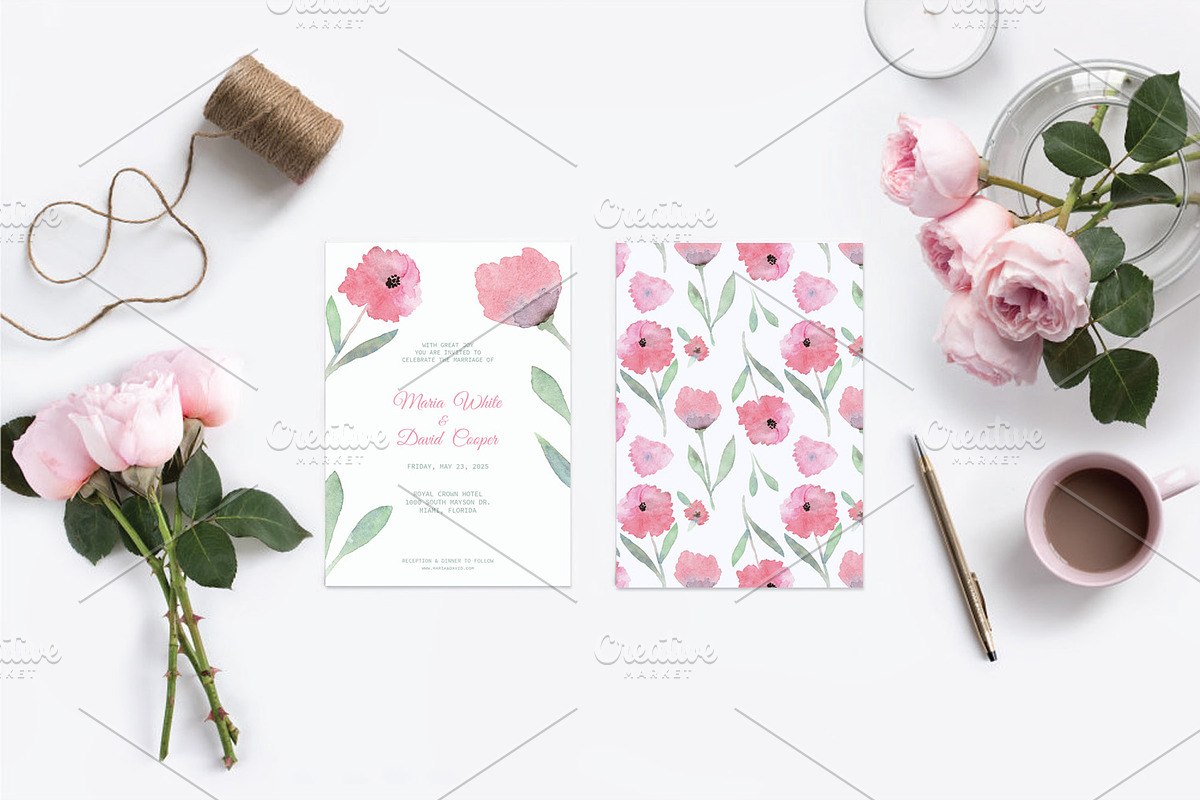 Floral Watercolor Wedding Invitation, an Invitation Template by Love Design (Photo 5 of 7)