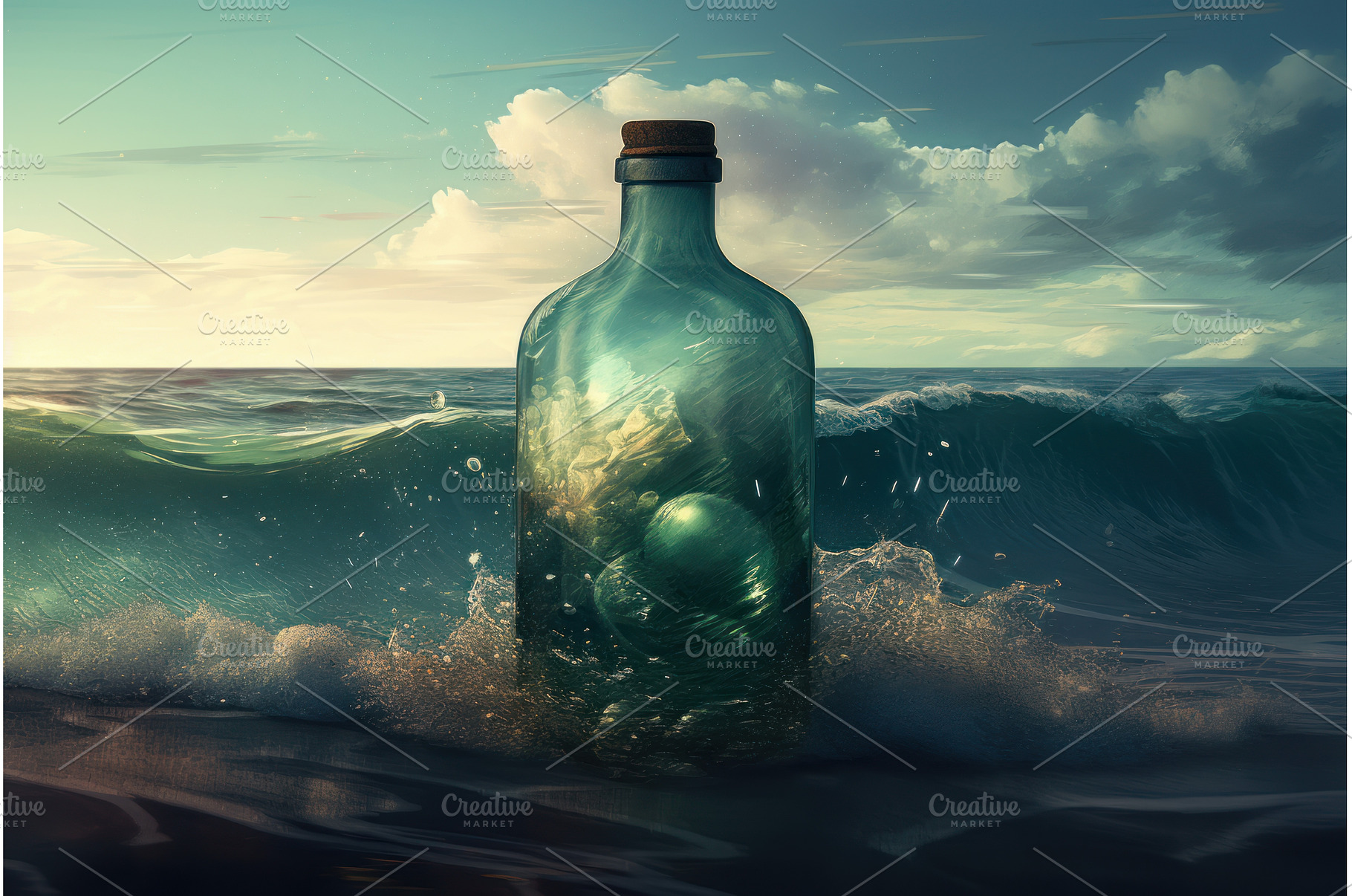 Ocean storm in bottle. Generate Ai, a Nature Photo by Ylivdesign