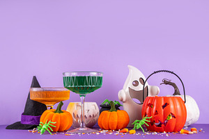 High colored bright Halloween greeting card background, Hallowee