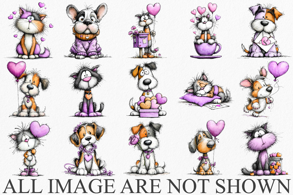 Watercolor Valentine Cat and Dog PNG, an Illustration by Canvas Craft (Photo 3 of 6)