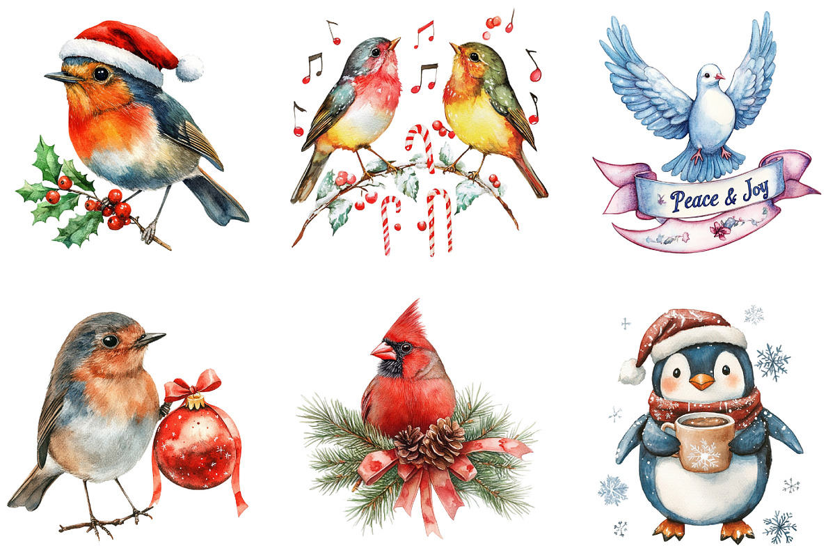 Christmas Bird Clipart, an Illustration by DreamArtGraphic (Photo 4 of 5)