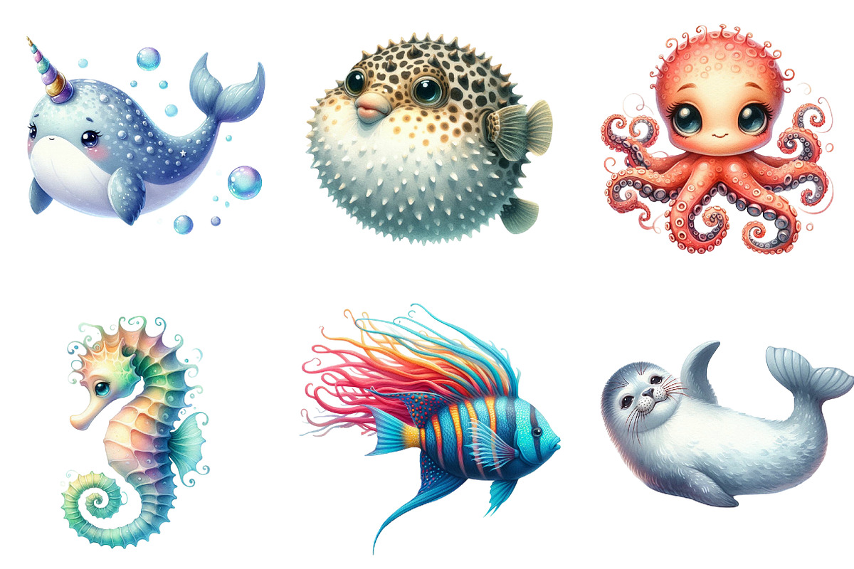 Watercolor Sea Animal Clipart, an Illustration by DreamArtGraphic (Photo 3 of 5)