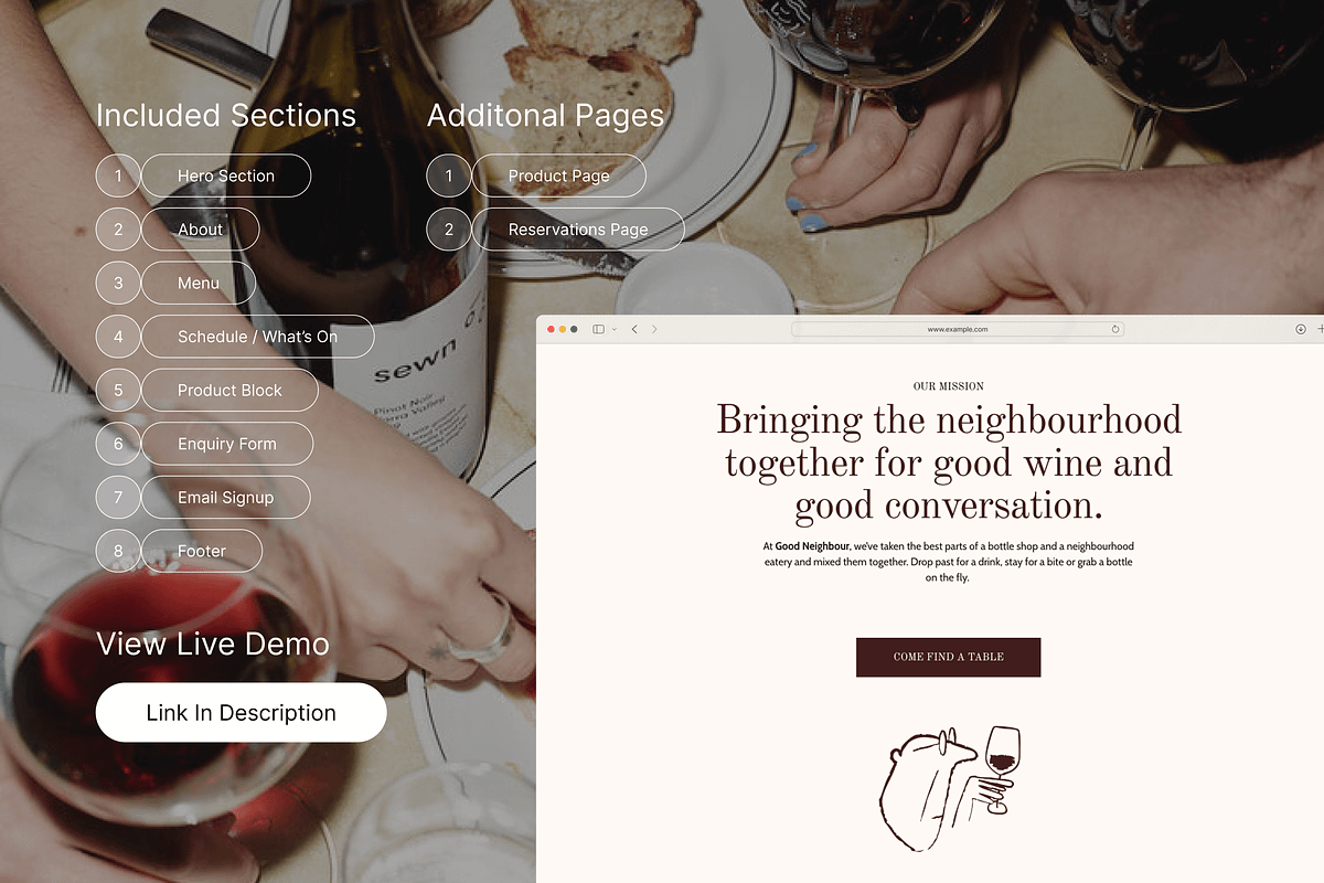 Wine Bar/Venue Website Template, a Squarespace Template by WebInAWeek (Photo 2 of 6)