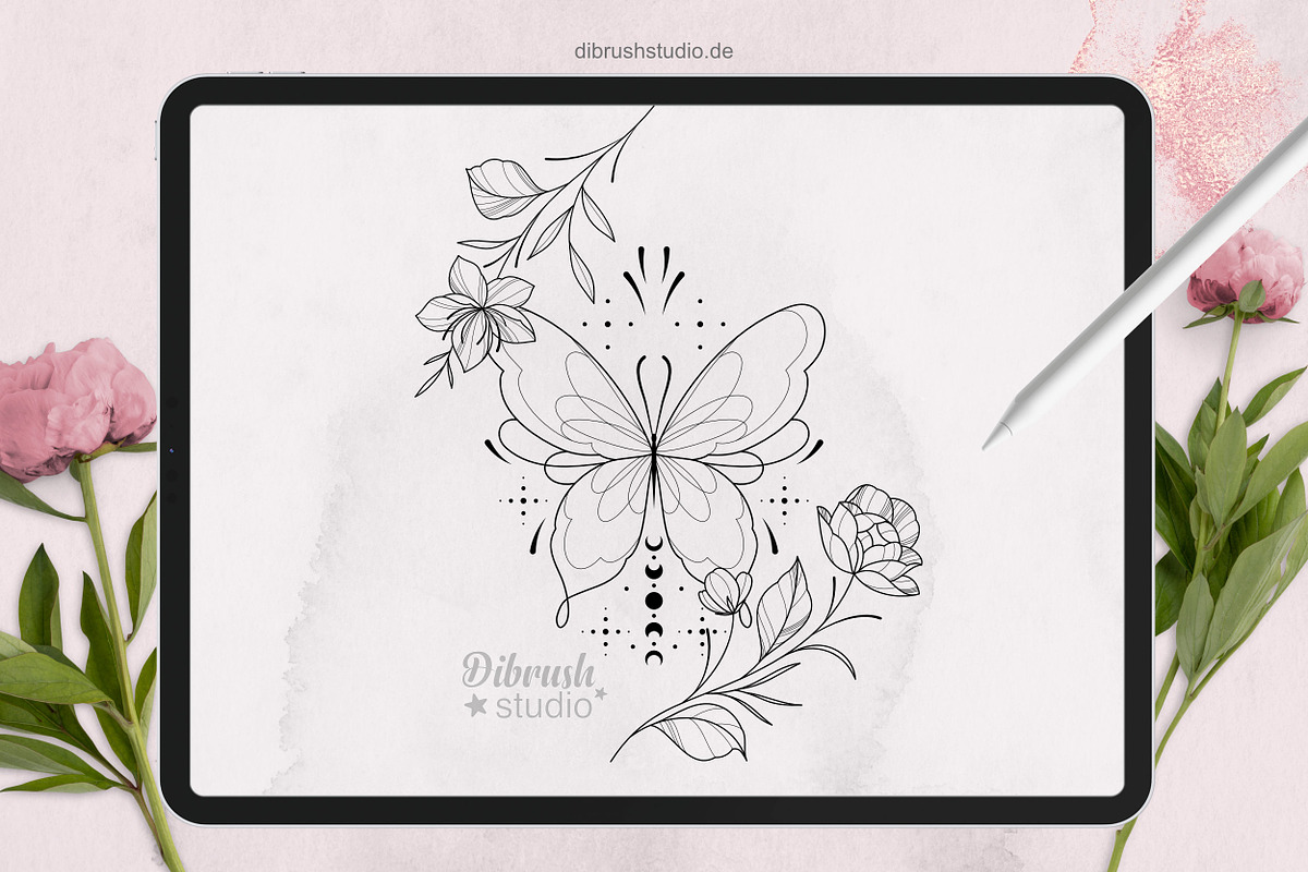 Procreate Tiny Tattoo Flowers, a Brush Add-On by DiBrush Studio (Photo 4 of 7)