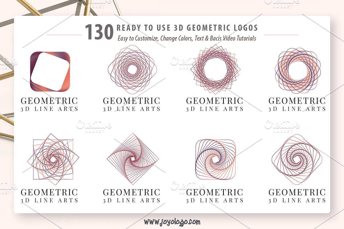 Geometric Logo Generator 3D Line Art, a Branding & Logo Template by joyologo (Photo 4 of 24)