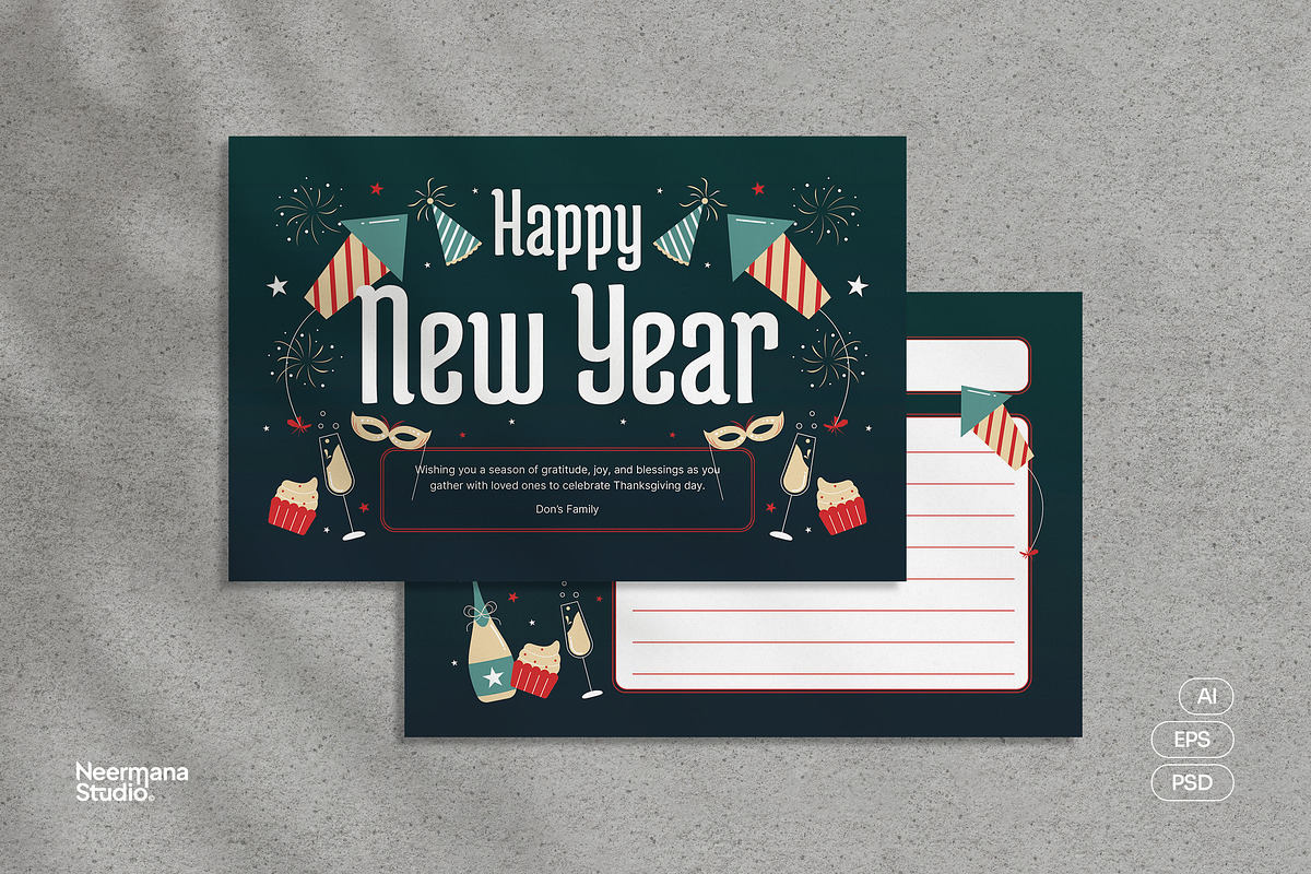 Green New Year Greeting Card, a Card Template by Neermana (Photo 1 of 4)