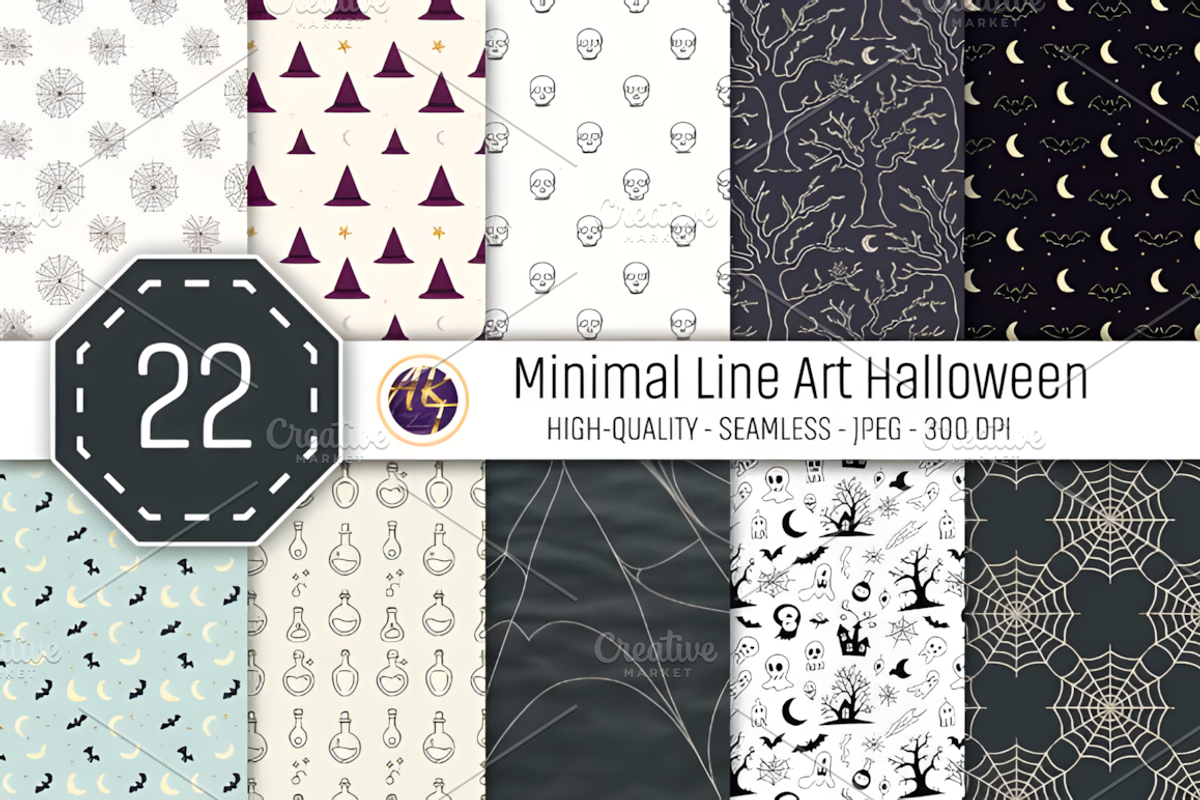 Minimal Line Art Halloween Patterns, a Pattern Graphic by Coco Bloom (Photo 1 of 5)