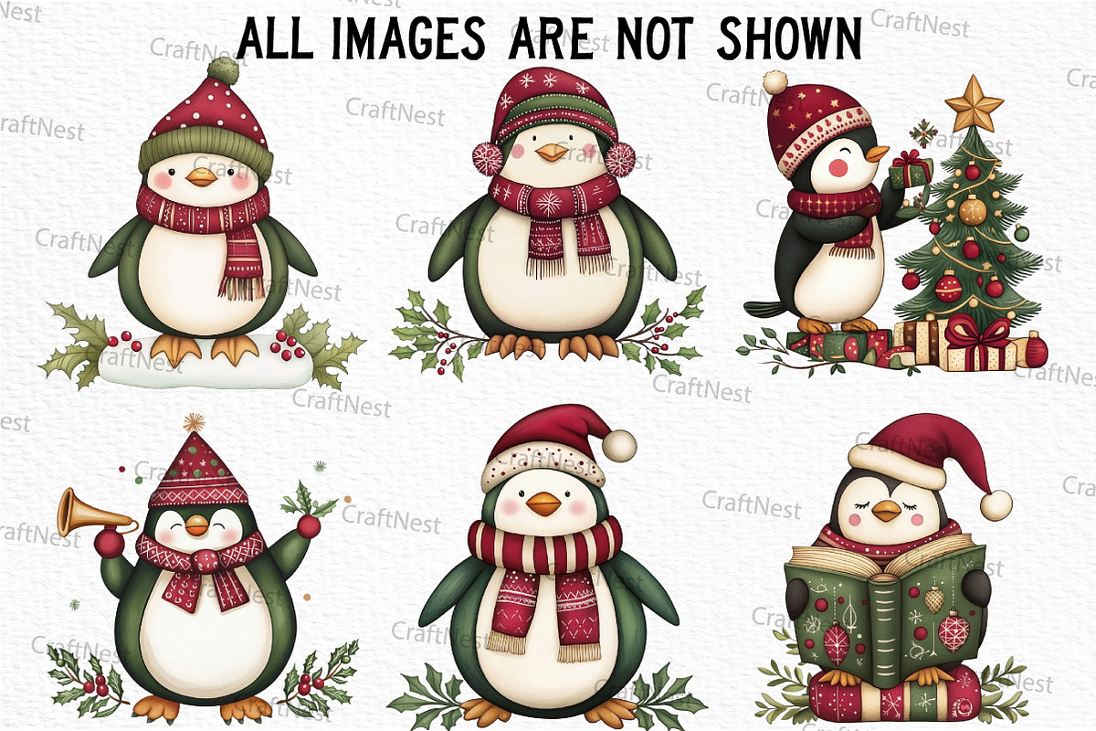 Quirky Christmas Penguin Clipart, an Illustration by Craft Nest (Photo 5 of 6)