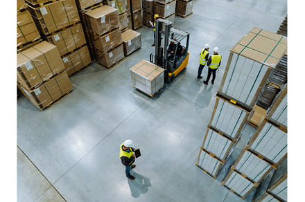 Top view of workers modern warehouse, an Industrial Photo by HalfPoint