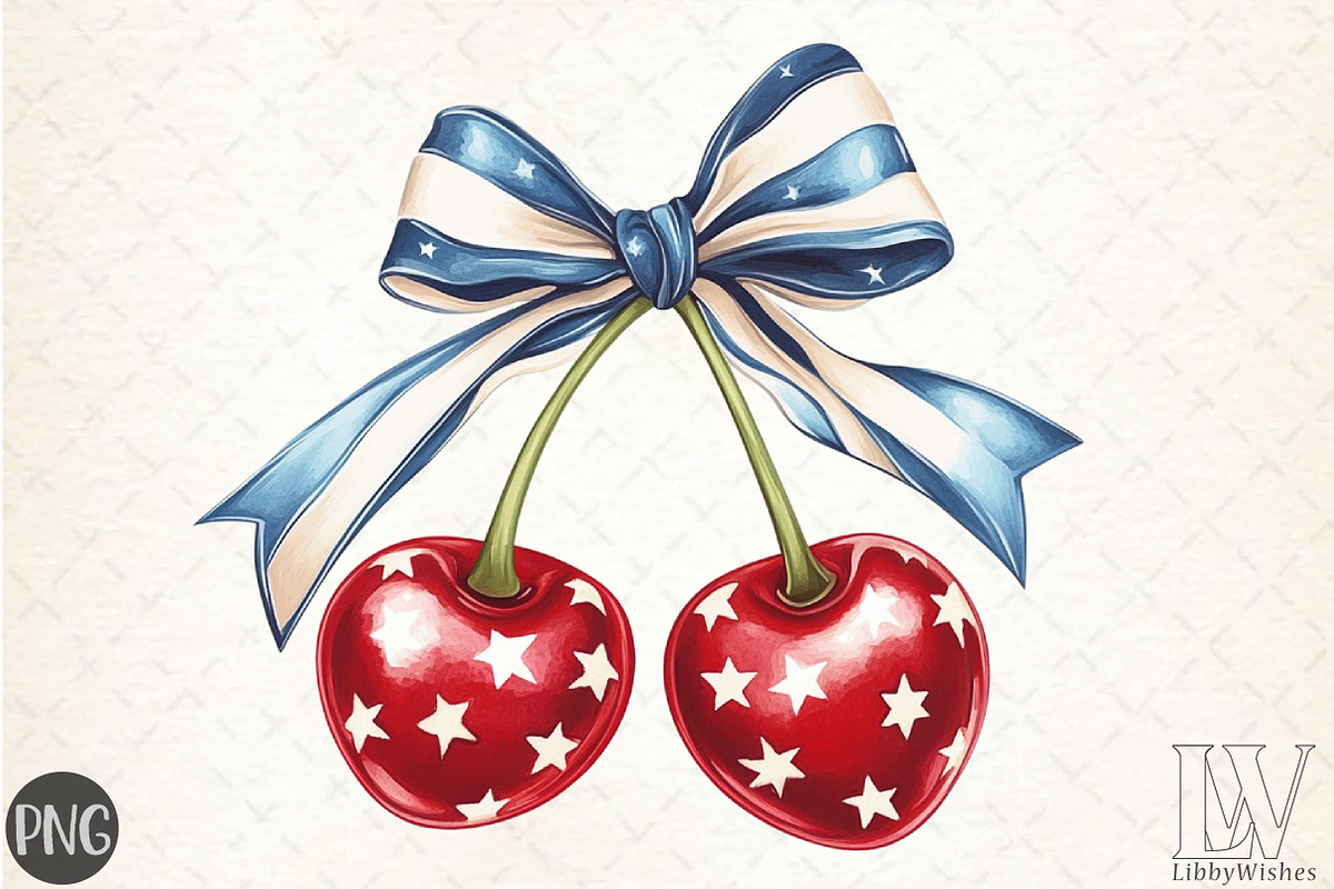 4th of July Coquette Cherry Bow, an Illustration by Libby Wishes (Photo 1 of 4)