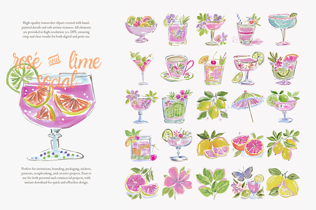 cocktail watercolor clipart set, a Decorative Illustration by Patishop Art (Photo 8 of 10)