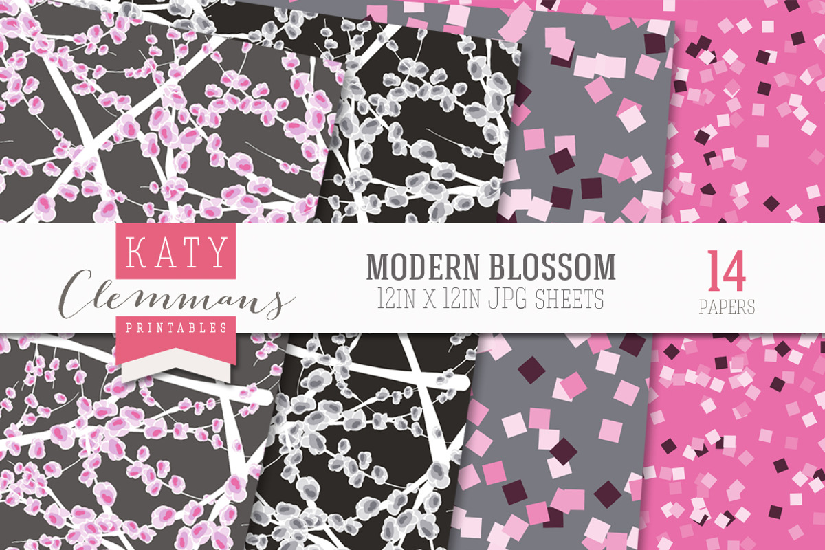 Modern Blossom patterned paper preview 2