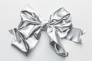 Silver satin ribbon bow on white background, a Holiday Photo by AlyaAnd